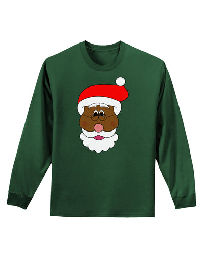 Black Santa Claus Face Christmas Adult Long Sleeve Dark T-Shirt-TooLoud-Dark-Green-Small-Davson Sales