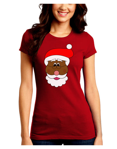 Black Santa Claus Face Christmas Juniors Crew Dark T-Shirt-T-Shirts Juniors Tops-TooLoud-Red-Juniors Fitted Small-Davson Sales