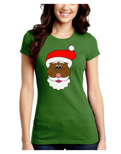 Black Santa Claus Face Christmas Juniors Crew Dark T-Shirt-T-Shirts Juniors Tops-TooLoud-Kiwi-Green-Juniors Fitted Small-Davson Sales