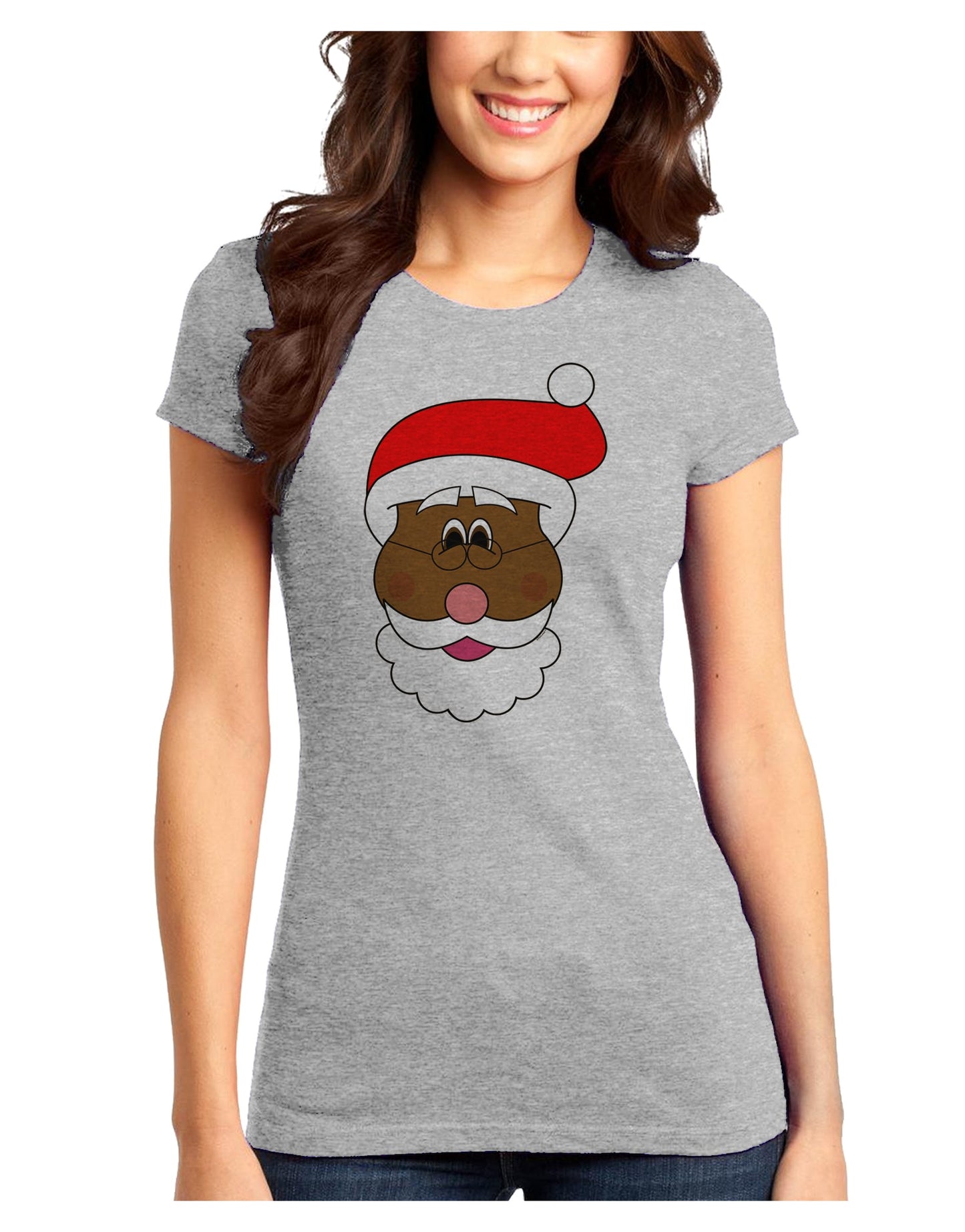 Black Santa Claus Face Christmas Juniors T-Shirt-Womens Juniors T-Shirt-TooLoud-Ash-Gray-Juniors Fitted XS-Davson Sales