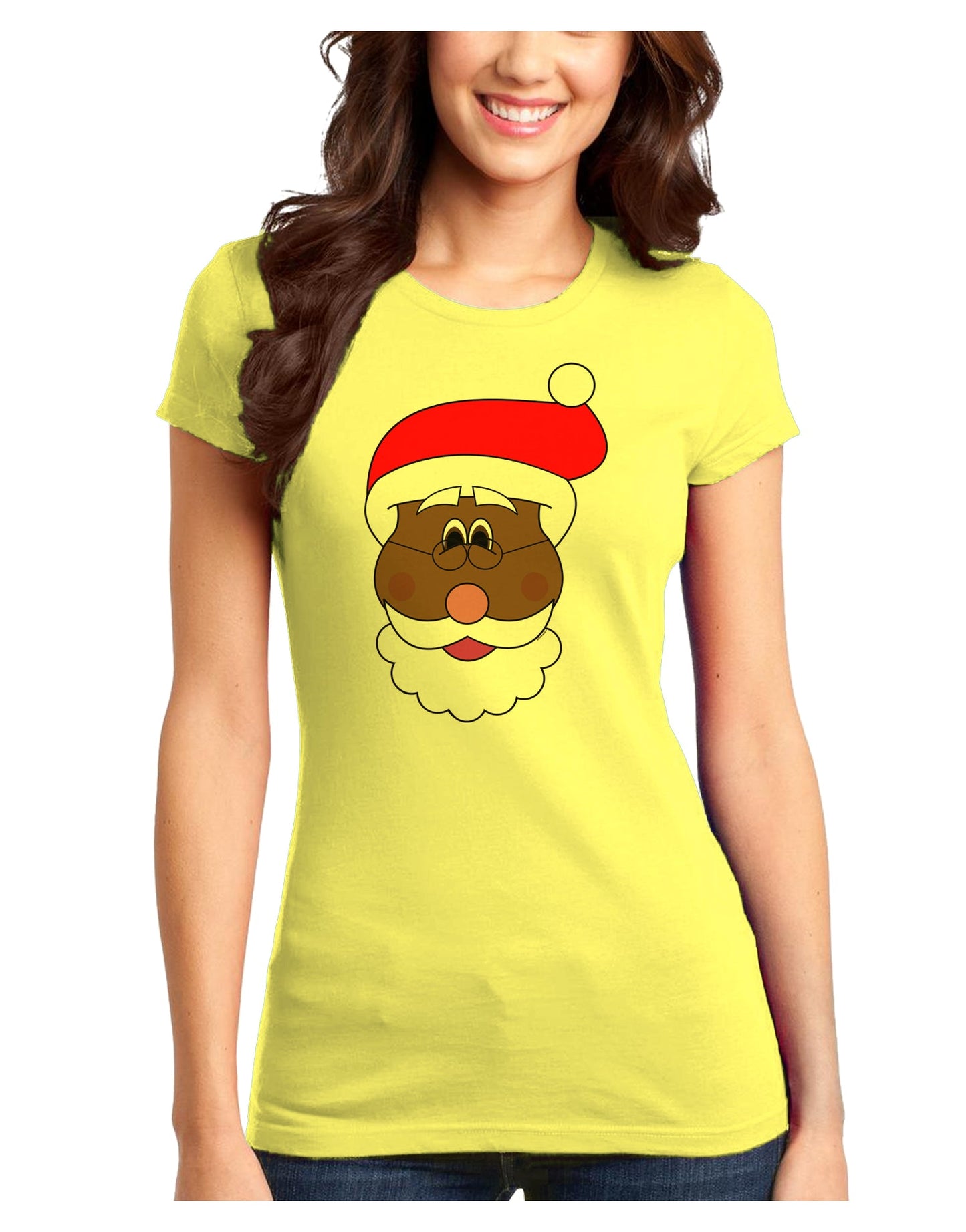 Black Santa Claus Face Christmas Juniors T-Shirt-Womens Juniors T-Shirt-TooLoud-Yellow-Juniors Fitted XS-Davson Sales