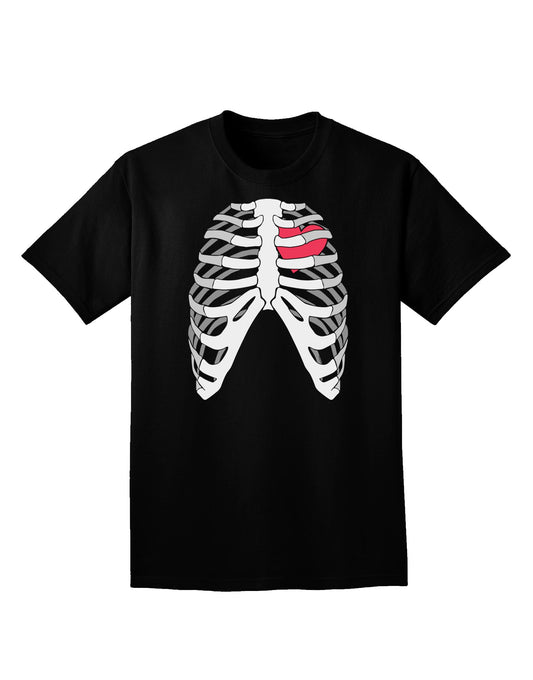 Black Skeleton Bones Ribcage with Heart Adult Dark V-Neck T-Shirt-Mens V-Neck T-Shirt-TooLoud-Black-Small-Davson Sales