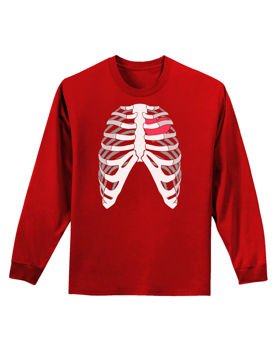 Black Skeleton Bones Ribcage with Heart Adult Long Sleeve Dark T-Shirt-TooLoud-Black-Small-Davson Sales