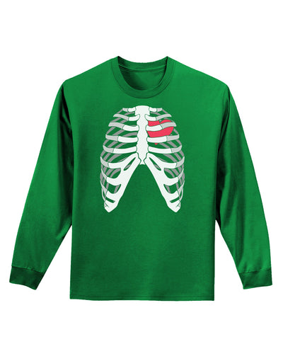 Black Skeleton Bones Ribcage with Heart Adult Long Sleeve Dark T-Shirt-TooLoud-Kelly-Green-Small-Davson Sales