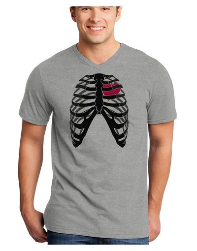 Black Skeleton Bones Ribcage with Heart Adult V-Neck T-shirt-Mens V-Neck T-Shirt-TooLoud-HeatherGray-Small-Davson Sales