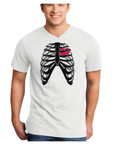 Black Skeleton Bones Ribcage with Heart Adult V-Neck T-shirt-Mens V-Neck T-Shirt-TooLoud-White-Small-Davson Sales