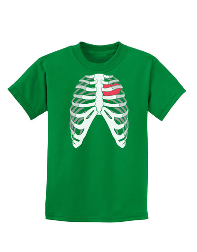 Black Skeleton Bones Ribcage with Heart Childrens Dark T-Shirt-Childrens T-Shirt-TooLoud-Kelly-Green-X-Small-Davson Sales