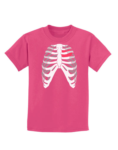 Black Skeleton Bones Ribcage with Heart Childrens Dark T-Shirt-Childrens T-Shirt-TooLoud-Sangria-X-Small-Davson Sales