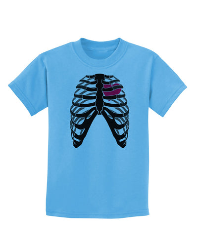 Black Skeleton Bones Ribcage with Heart Childrens T-Shirt-Childrens T-Shirt-TooLoud-Aquatic-Blue-X-Small-Davson Sales