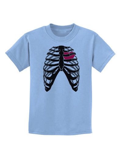 Black Skeleton Bones Ribcage with Heart Childrens T-Shirt-Childrens T-Shirt-TooLoud-Light-Blue-X-Small-Davson Sales