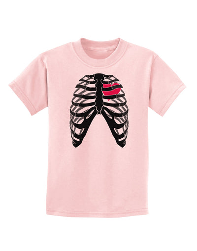 Black Skeleton Bones Ribcage with Heart Childrens T-Shirt-Childrens T-Shirt-TooLoud-PalePink-X-Small-Davson Sales