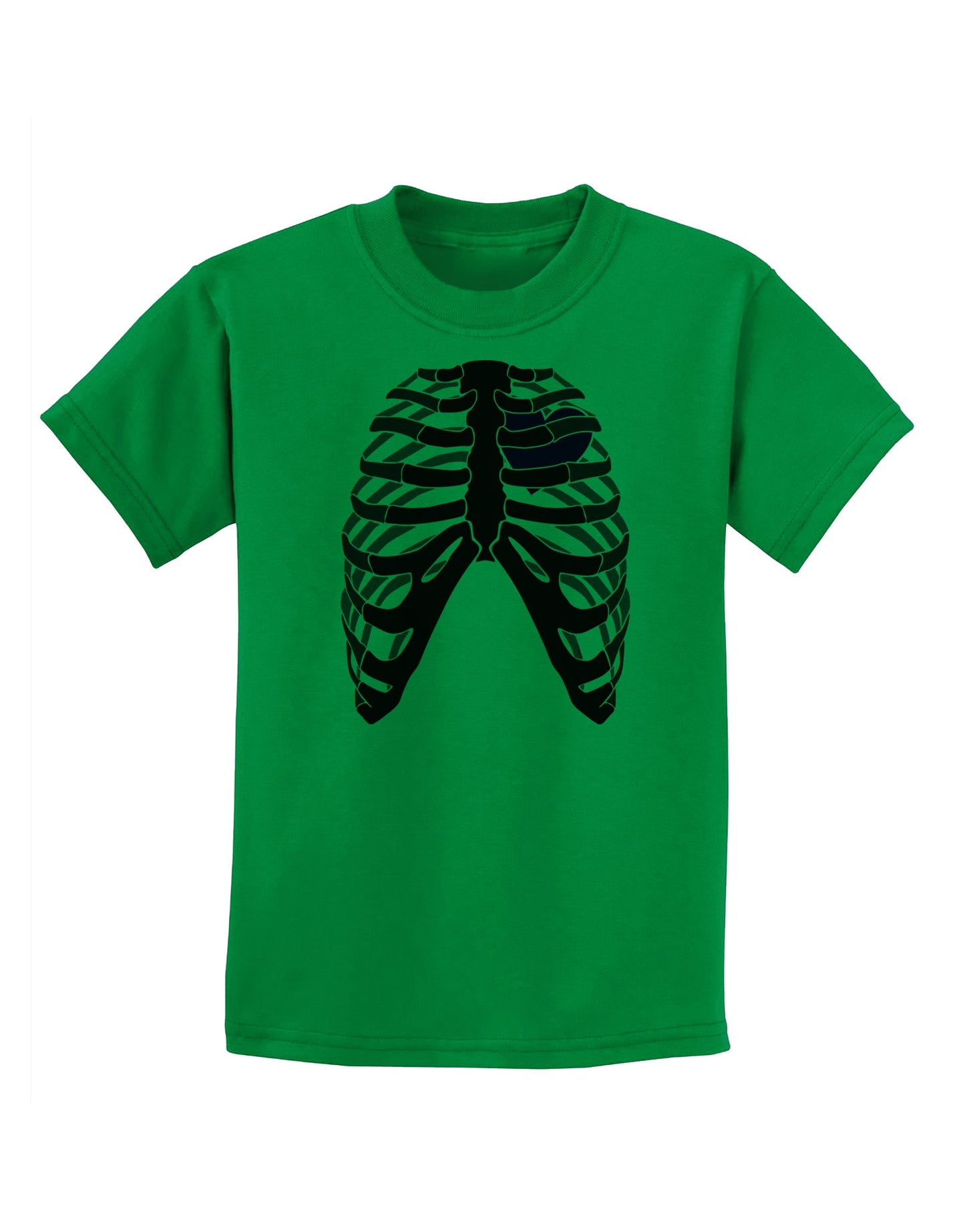 Black Skeleton Bones Ribcage with Heart Childrens T-Shirt-Childrens T-Shirt-TooLoud-Kelly-Green-X-Small-Davson Sales