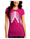 Black Skeleton Bones Ribcage with Heart Juniors Crew Dark T-Shirt-T-Shirts Juniors Tops-TooLoud-Hot-Pink-Juniors Fitted Small-Davson Sales