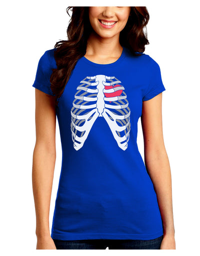 Black Skeleton Bones Ribcage with Heart Juniors Crew Dark T-Shirt-T-Shirts Juniors Tops-TooLoud-Royal-Blue-Juniors Fitted Small-Davson Sales