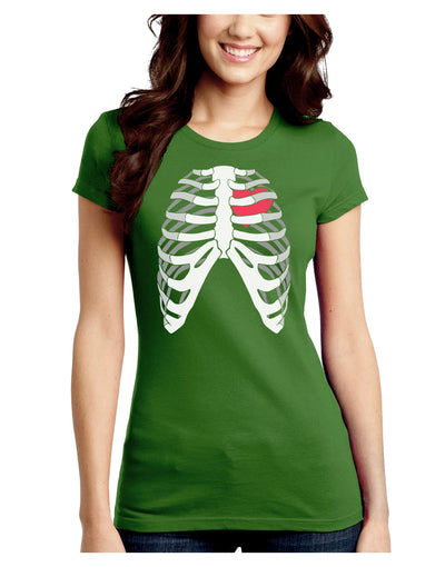 Black Skeleton Bones Ribcage with Heart Juniors Crew Dark T-Shirt-T-Shirts Juniors Tops-TooLoud-Kiwi-Green-Juniors Fitted Small-Davson Sales