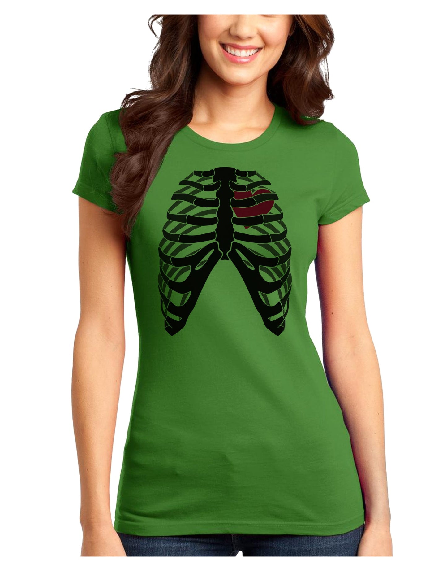 Black Skeleton Bones Ribcage with Heart Juniors T-Shirt-Womens Juniors T-Shirt-TooLoud-Kiwi-Green-Juniors Fitted XS-Davson Sales