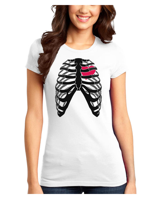 Black Skeleton Bones Ribcage with Heart Juniors T-Shirt-Womens Juniors T-Shirt-TooLoud-White-Juniors Fitted XS-Davson Sales