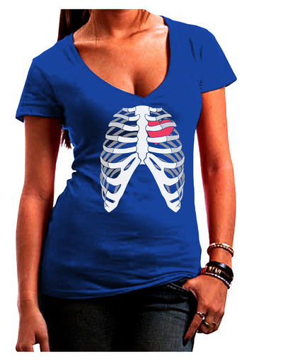 Black Skeleton Bones Ribcage with Heart Juniors V-Neck Dark T-Shirt-Womens V-Neck T-Shirts-TooLoud-Royal-Blue-Small-Davson Sales