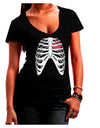 Black Skeleton Bones Ribcage with Heart Juniors V-Neck Dark T-Shirt-Womens V-Neck T-Shirts-TooLoud-Black-Small-Davson Sales