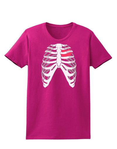 Black Skeleton Bones Ribcage with Heart Womens Dark T-Shirt-TooLoud-Hot-Pink-Small-Davson Sales