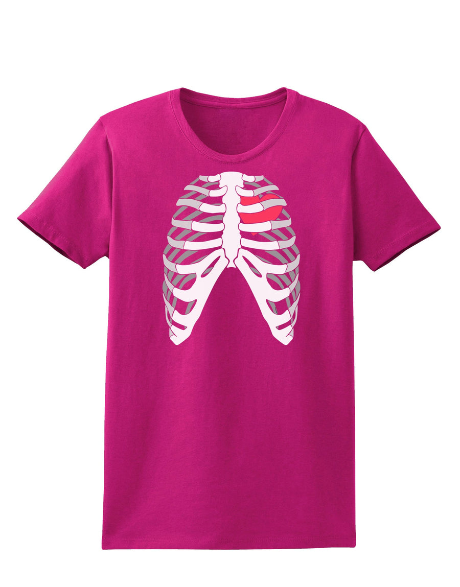 Black Skeleton Bones Ribcage with Heart Womens Dark T-Shirt-TooLoud-Black-X-Small-Davson Sales