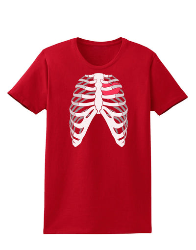 Black Skeleton Bones Ribcage with Heart Womens Dark T-Shirt-TooLoud-Red-X-Small-Davson Sales