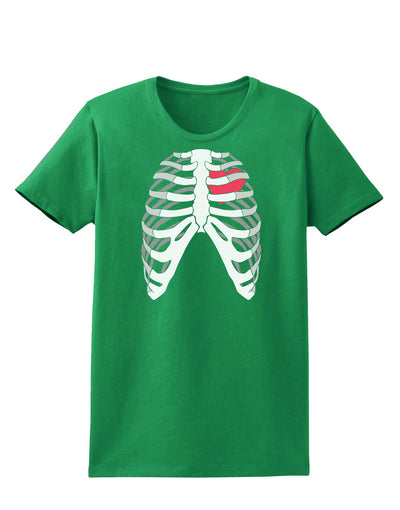 Black Skeleton Bones Ribcage with Heart Womens Dark T-Shirt-TooLoud-Kelly-Green-X-Small-Davson Sales