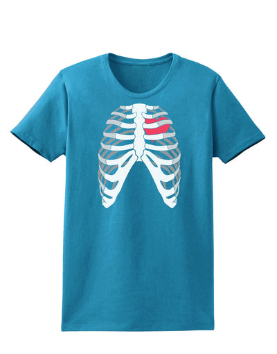 Black Skeleton Bones Ribcage with Heart Womens Dark T-Shirt-TooLoud-Turquoise-X-Small-Davson Sales