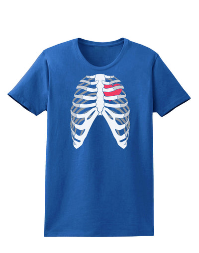 Black Skeleton Bones Ribcage with Heart Womens Dark T-Shirt-TooLoud-Royal-Blue-X-Small-Davson Sales