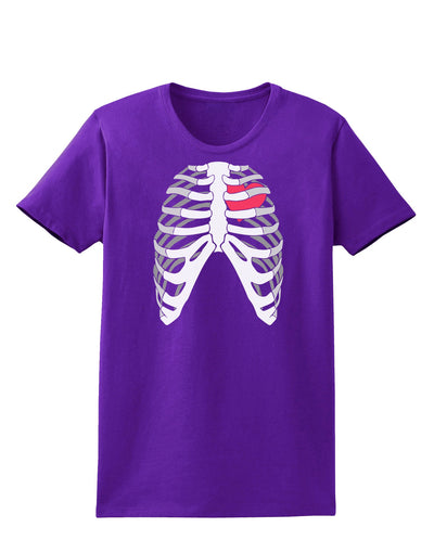 Black Skeleton Bones Ribcage with Heart Womens Dark T-Shirt-TooLoud-Purple-X-Small-Davson Sales