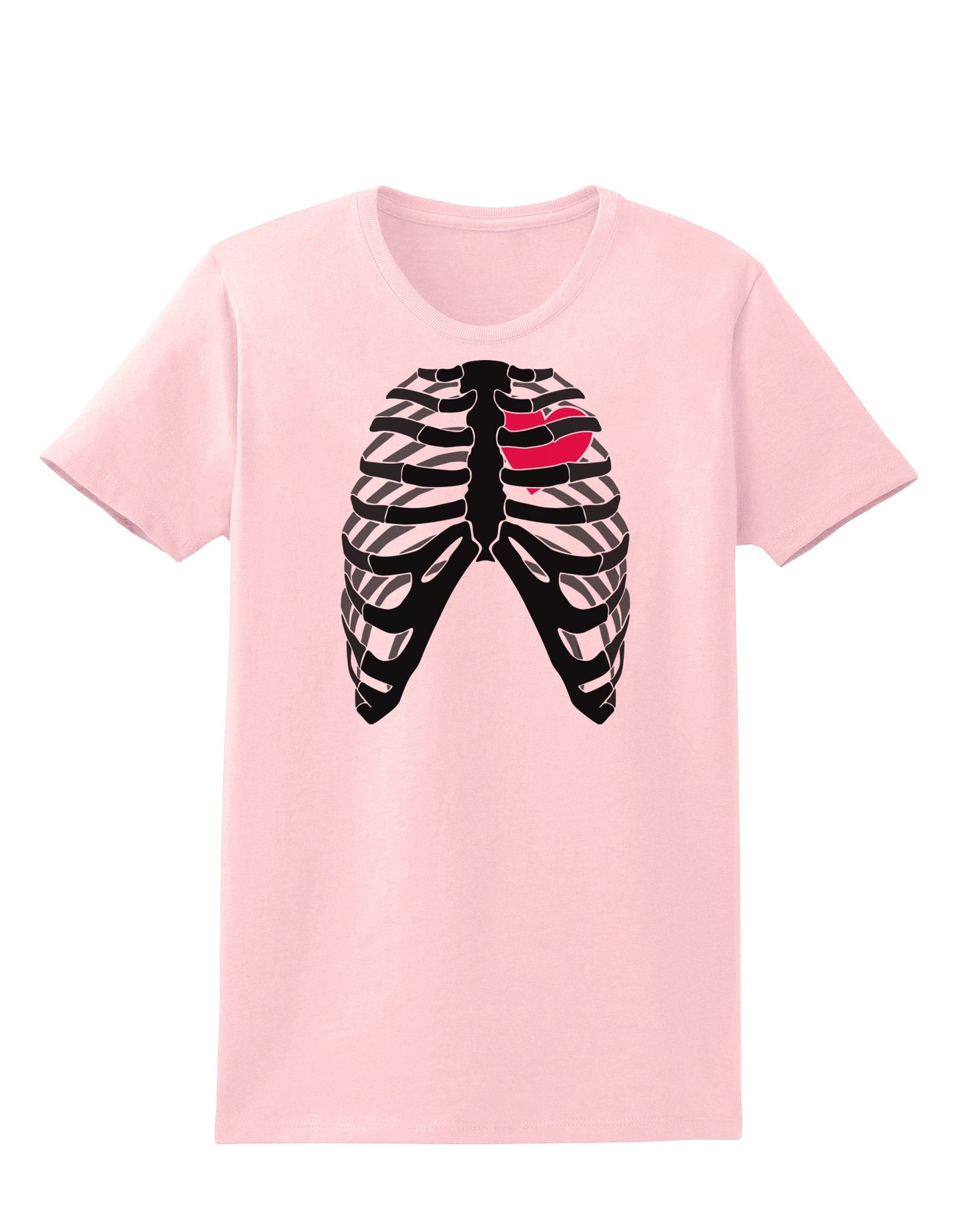 Black Skeleton Bones Ribcage with Heart Womens T-Shirt-Womens T-Shirt-TooLoud-PalePink-X-Small-Davson Sales