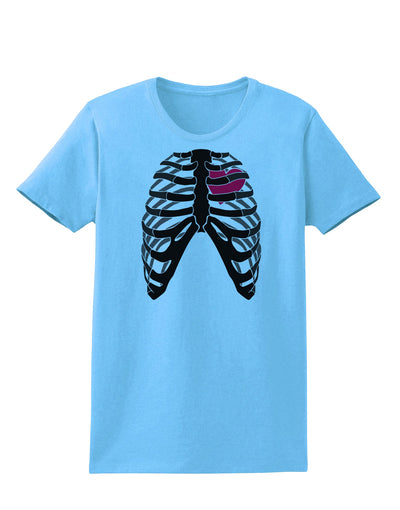 Black Skeleton Bones Ribcage with Heart Womens T-Shirt-Womens T-Shirt-TooLoud-Aquatic-Blue-X-Small-Davson Sales