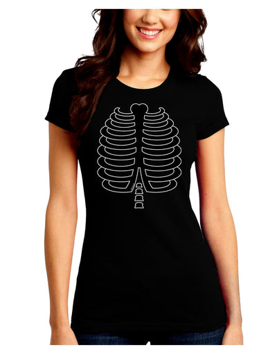 Black Skeleton Ribcage Halloween Juniors Crew Dark T-Shirt-T-Shirts Juniors Tops-TooLoud-Black-Juniors Fitted Small-Davson Sales