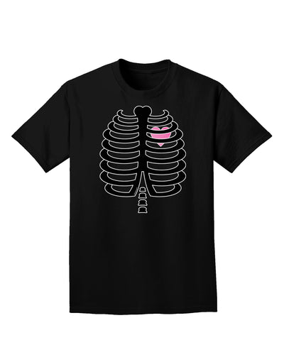 Black Skeleton Ribcage with Pink Heart Halloween Adult Dark T-Shirt-Mens T-Shirt-TooLoud-Black-Small-Davson Sales