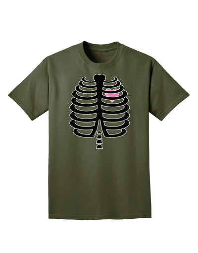 Black Skeleton Ribcage with Pink Heart Halloween Adult Dark T-Shirt-Mens T-Shirt-TooLoud-Military-Green-Small-Davson Sales