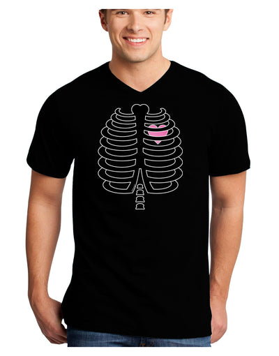 Black Skeleton Ribcage with Pink Heart Halloween Adult Dark V-Neck T-Shirt-TooLoud-Black-Small-Davson Sales