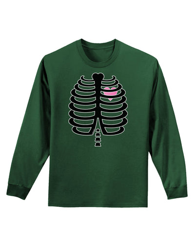 Black Skeleton Ribcage with Pink Heart Halloween Adult Long Sleeve Dark T-Shirt-TooLoud-Dark-Green-Small-Davson Sales