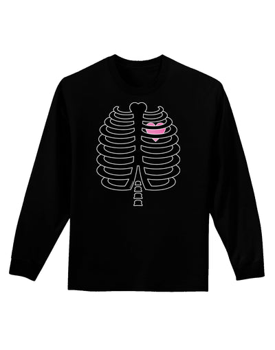 Black Skeleton Ribcage with Pink Heart Halloween Adult Long Sleeve Dark T-Shirt-TooLoud-Black-Small-Davson Sales