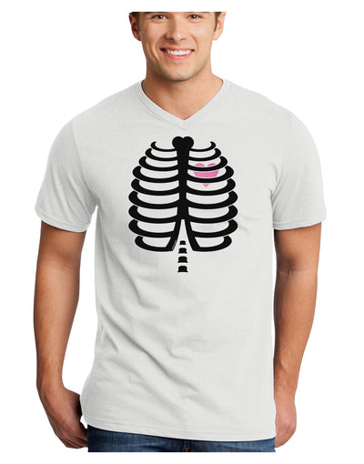 Black Skeleton Ribcage with Pink Heart Halloween Adult V-Neck T-shirt-Mens V-Neck T-Shirt-TooLoud-White-Small-Davson Sales