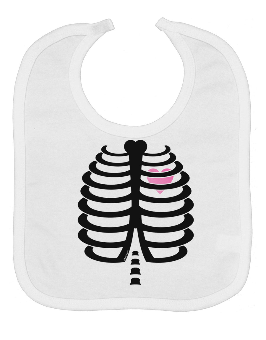 Black Skeleton Ribcage with Pink Heart Halloween Baby Bib
