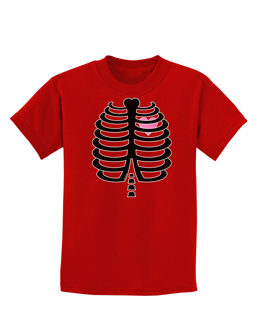 Black Skeleton Ribcage with Pink Heart Halloween Childrens Dark T-Shirt-Childrens T-Shirt-TooLoud-Black-X-Small-Davson Sales