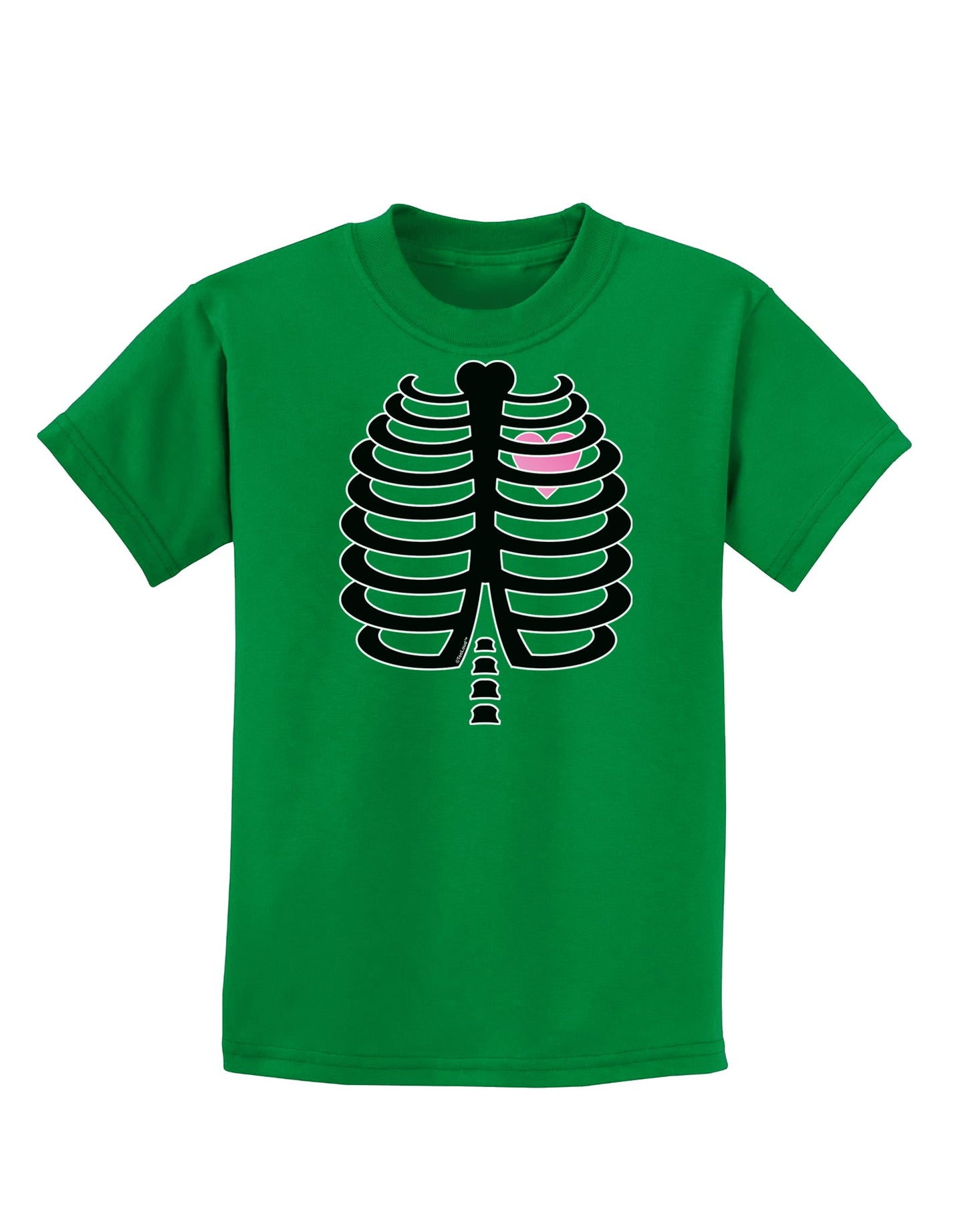 Black Skeleton Ribcage with Pink Heart Halloween Childrens Dark T-Shirt-Childrens T-Shirt-TooLoud-Kelly-Green-X-Small-Davson Sales