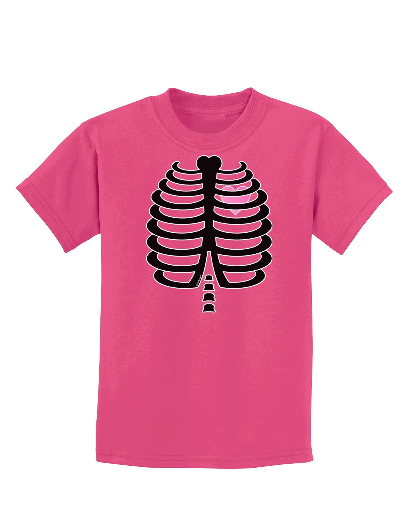 Black Skeleton Ribcage with Pink Heart Halloween Childrens Dark T-Shirt-Childrens T-Shirt-TooLoud-Sangria-X-Small-Davson Sales