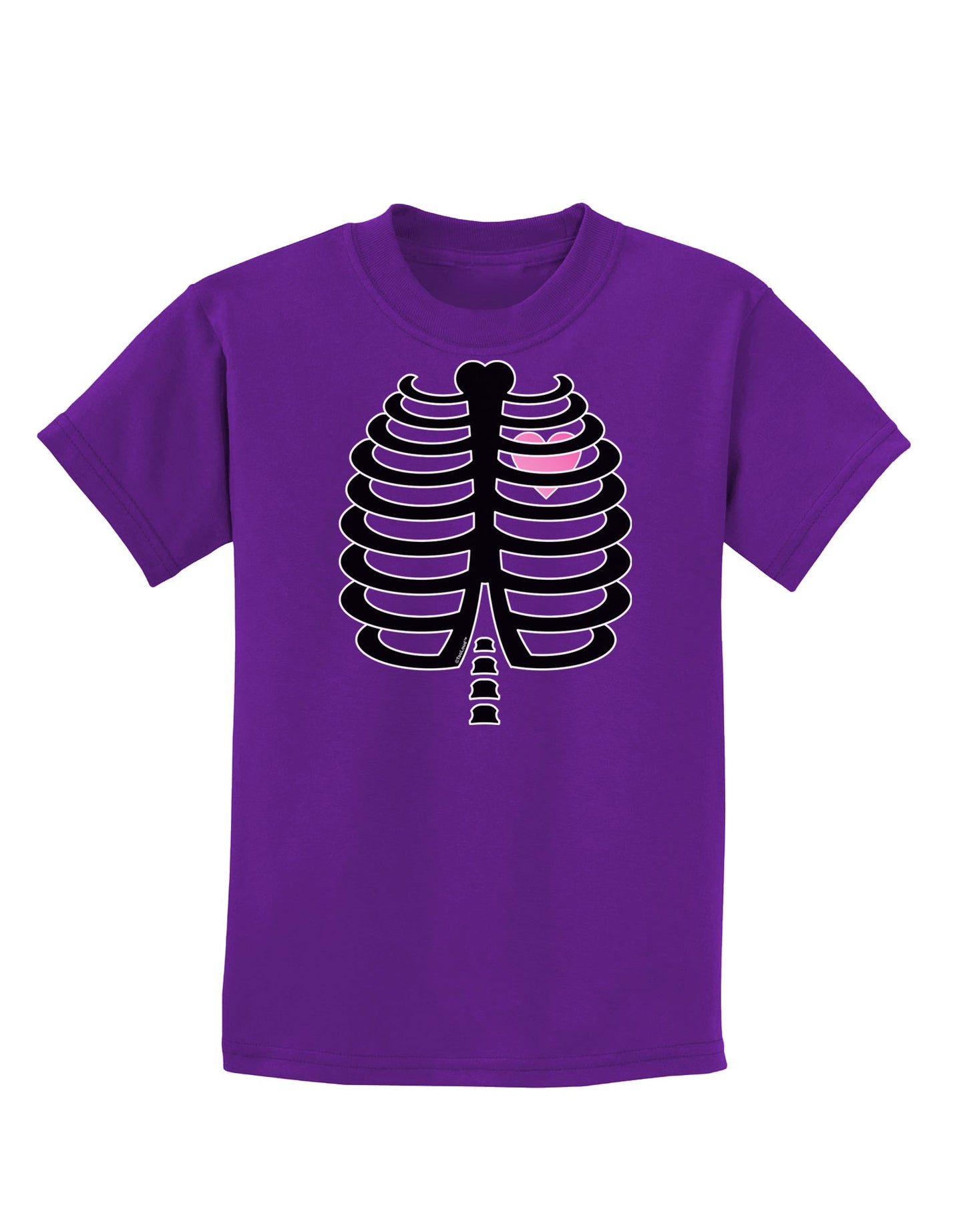 Black Skeleton Ribcage with Pink Heart Halloween Childrens Dark T-Shirt-Childrens T-Shirt-TooLoud-Purple-X-Small-Davson Sales