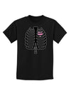 Black Skeleton Ribcage with Pink Heart Halloween Childrens Dark T-Shirt-Childrens T-Shirt-TooLoud-Black-X-Small-Davson Sales