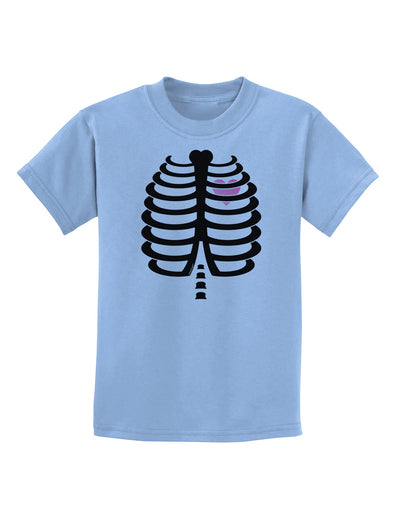 Black Skeleton Ribcage with Pink Heart Halloween Childrens T-Shirt-Childrens T-Shirt-TooLoud-Light-Blue-X-Small-Davson Sales