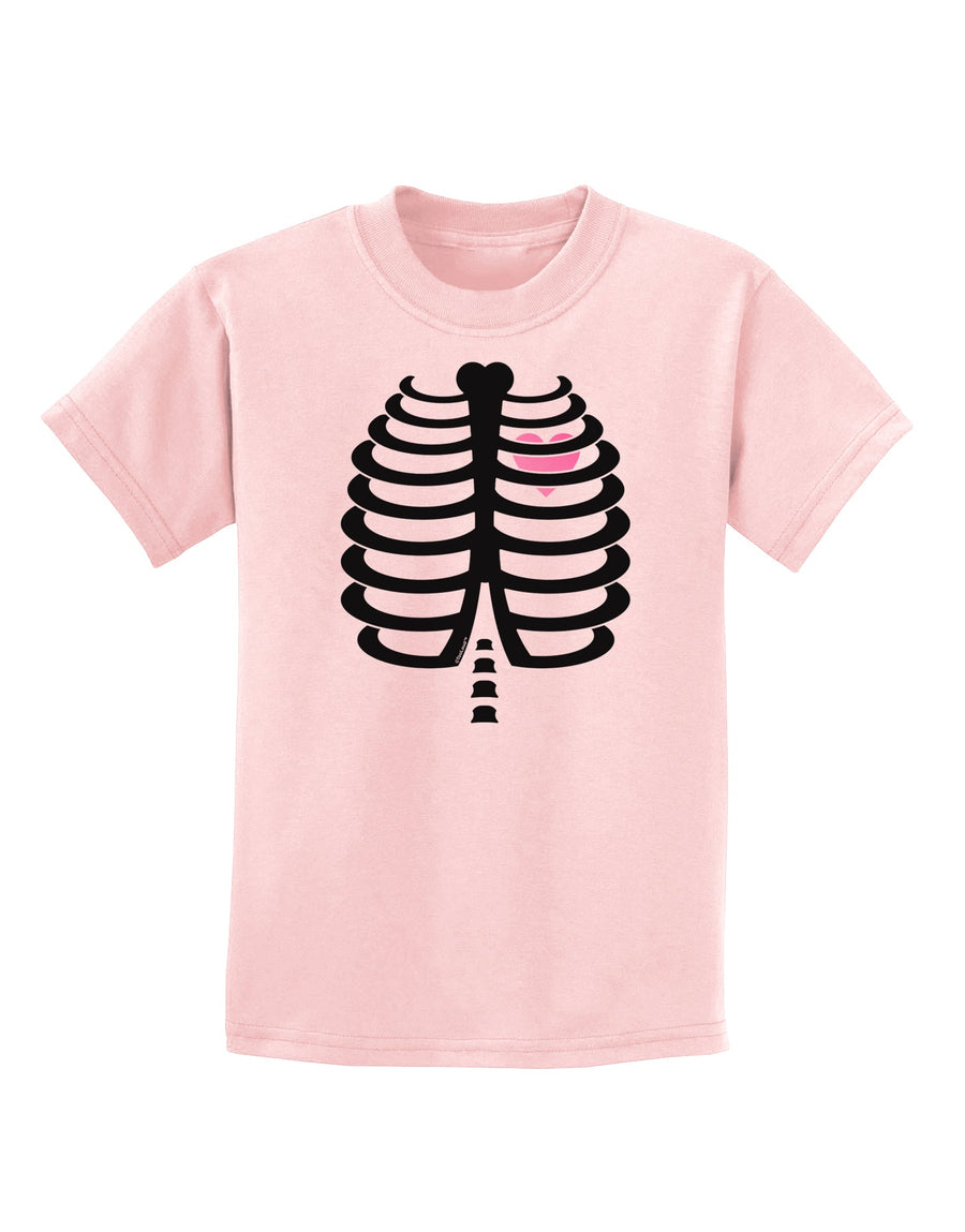 Black Skeleton Ribcage with Pink Heart Halloween Childrens T-Shirt-Childrens T-Shirt-TooLoud-White-X-Small-Davson Sales