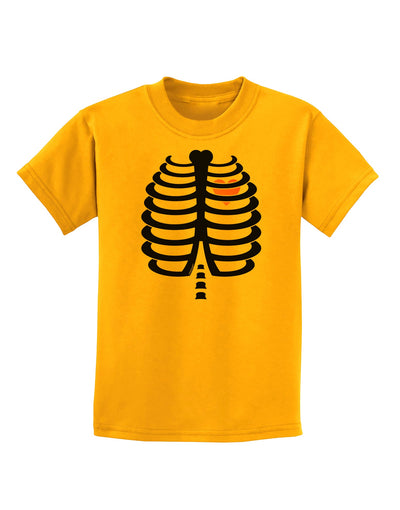 Black Skeleton Ribcage with Pink Heart Halloween Childrens T-Shirt-Childrens T-Shirt-TooLoud-Gold-X-Small-Davson Sales