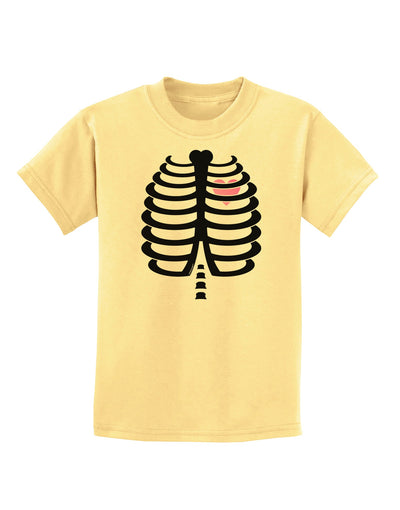 Black Skeleton Ribcage with Pink Heart Halloween Childrens T-Shirt-Childrens T-Shirt-TooLoud-Daffodil-Yellow-X-Small-Davson Sales