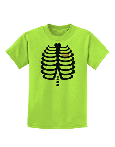 Black Skeleton Ribcage with Pink Heart Halloween Childrens T-Shirt-Childrens T-Shirt-TooLoud-Lime-Green-X-Small-Davson Sales